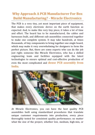 why approach a pcb manufacturer for box build