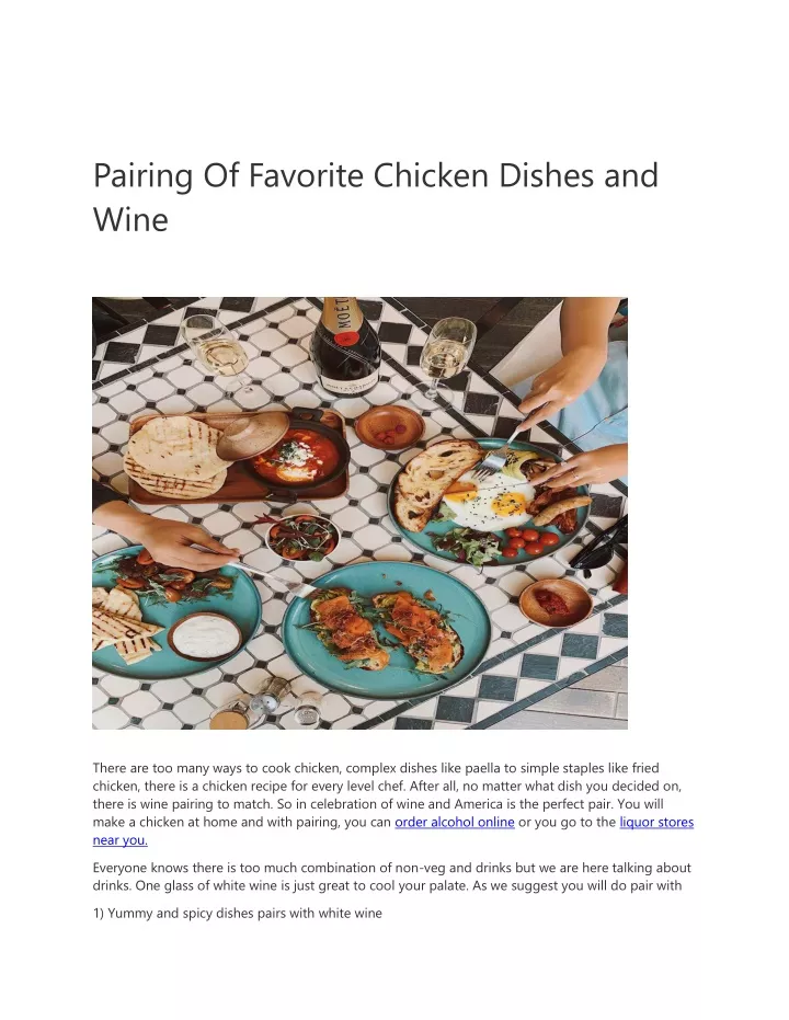 pairing of favorite chicken dishes and wine