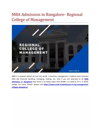 MBA Admission in Bangalore- Regional College of Management