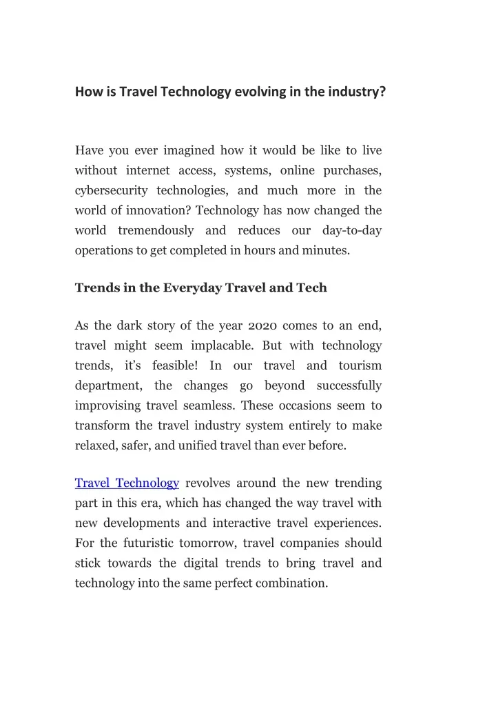 how is travel technology evolving in theindustry