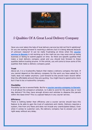 5 Qualities Of A Great Local Delivery Company