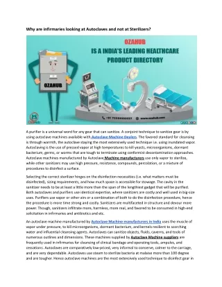 why are infirmaries looking at autoclaves