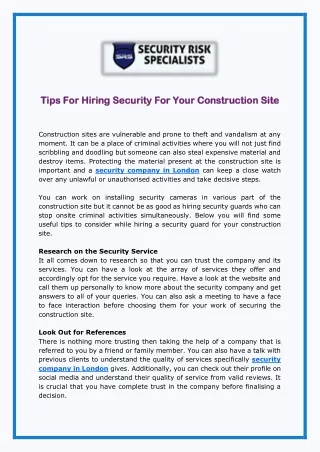 Tips For Hiring Security For Your Construction Site