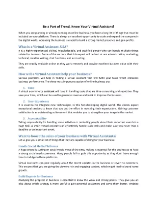 Be a Part of Trend, Know Your Virtual Assistant!