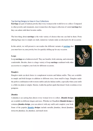 Top Earring Designs to Have in Your Collections