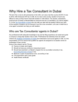 Why Hire a Tax Consultant in Dubai