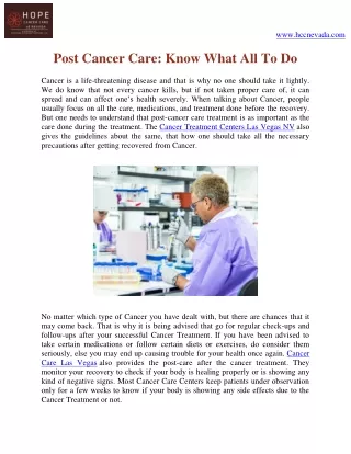 Post Cancer Care: Know What All To Do