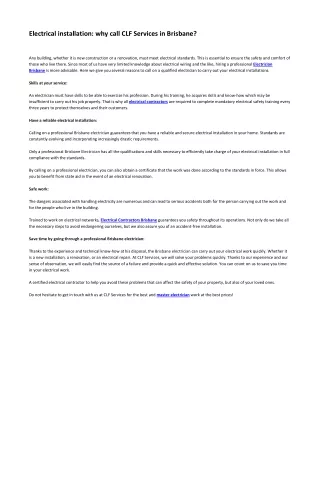 electrical installation why call clf services
