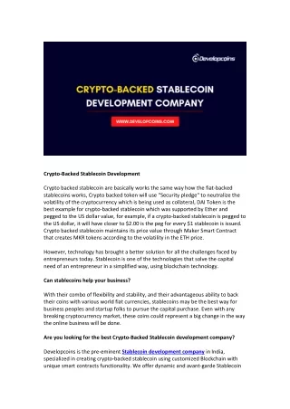 crypto backed stablecoin development