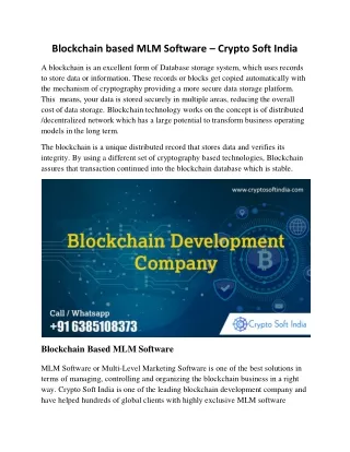 blockchain based mlm software crypto soft india