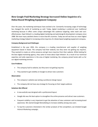 How Google Paid Marketing Strategy Increased Online Inquiries of a Dubai Based Weighing Equipment Company