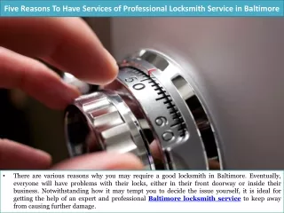 Five Reasons To Have Services of Professional Locksmith Service in Baltimore
