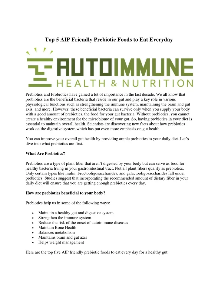 top 5 aip friendly prebiotic foods to eat everyday