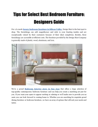 Tips for Select Best Bedroom Furniture- Designers Guide