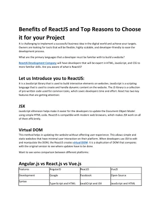benefits of reactjs and top reasons to choose