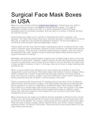 Surgical Face Mask Boxes in USA