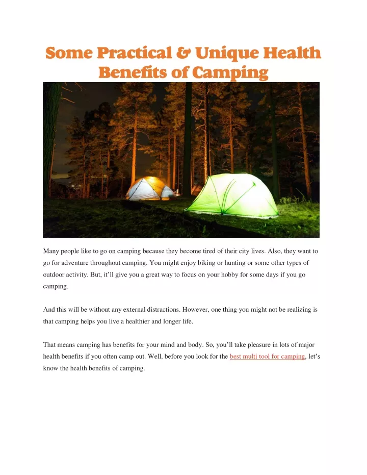 some practical unique health benefits of camping