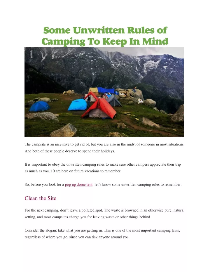 some unwritten rules of camping to keep in mind
