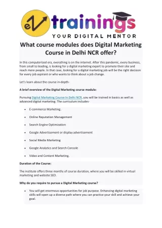 What course modules does Digital Marketing Course In Delhi NCR offer?
