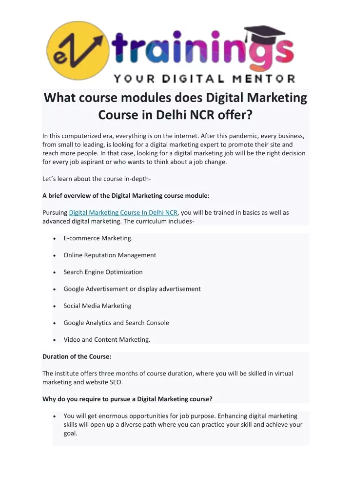 what course modules does digital marketing course