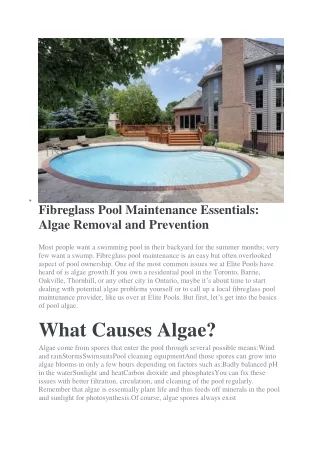 Fibreglass Pool Maintenance Essentials: Algae Removal and Prevention