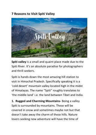7 reasons to visit spiti valley