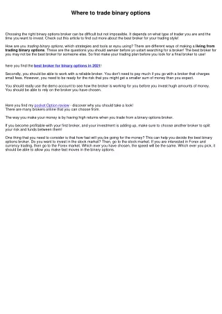 Best Broker for binary options