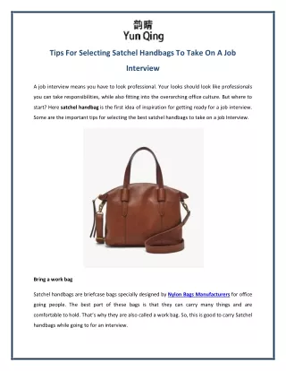 Tips For Selecting Satchel Handbags To Take On A Job Interview