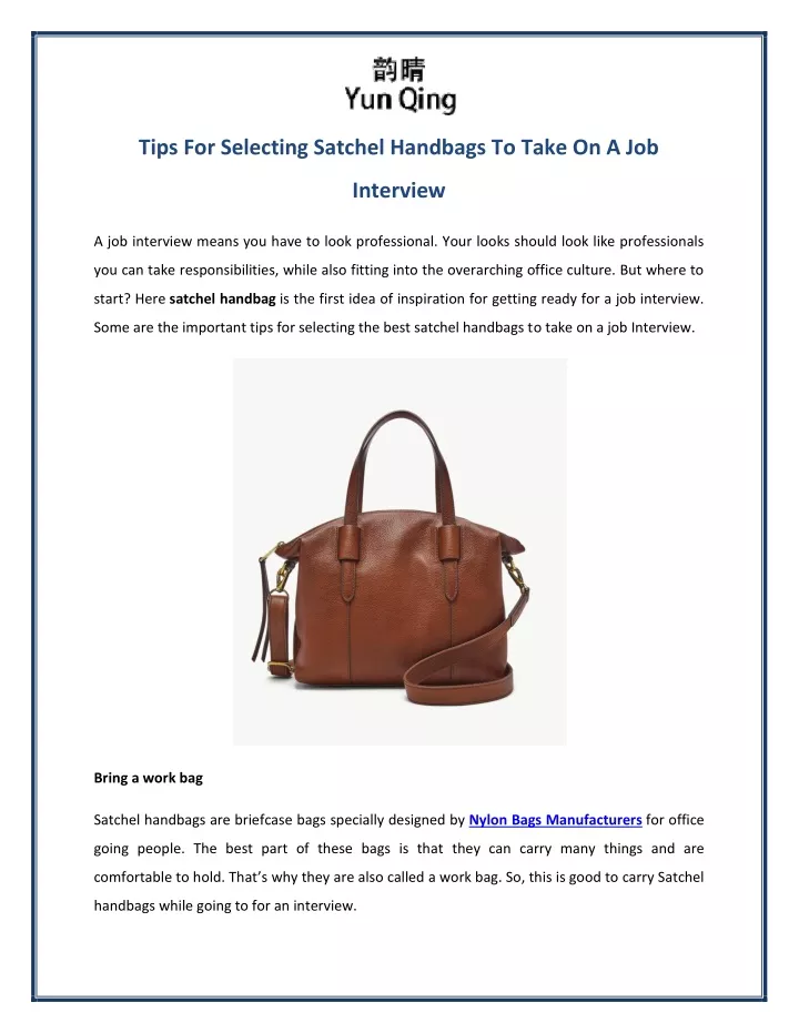 tips for selecting satchel handbags to take