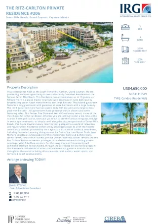Buy the Ritz-Carlton Private Residence #206-412549 - IRG Cayman