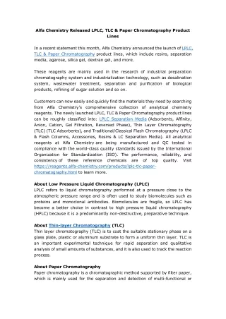 alfa chemistry released lplc tlc paper