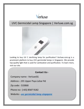 UVC Germicidal Lamp Singapore | Verluxe.com.sg