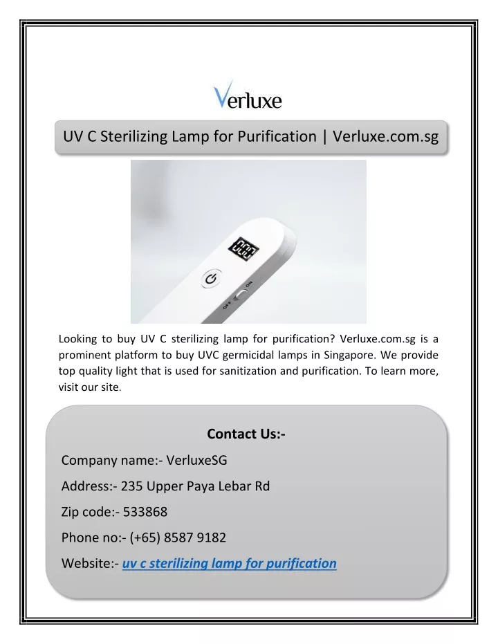 uv c sterilizing lamp for purification verluxe