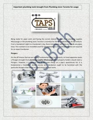 Important plumbing tools brought from Plumbing store Toronto for usage