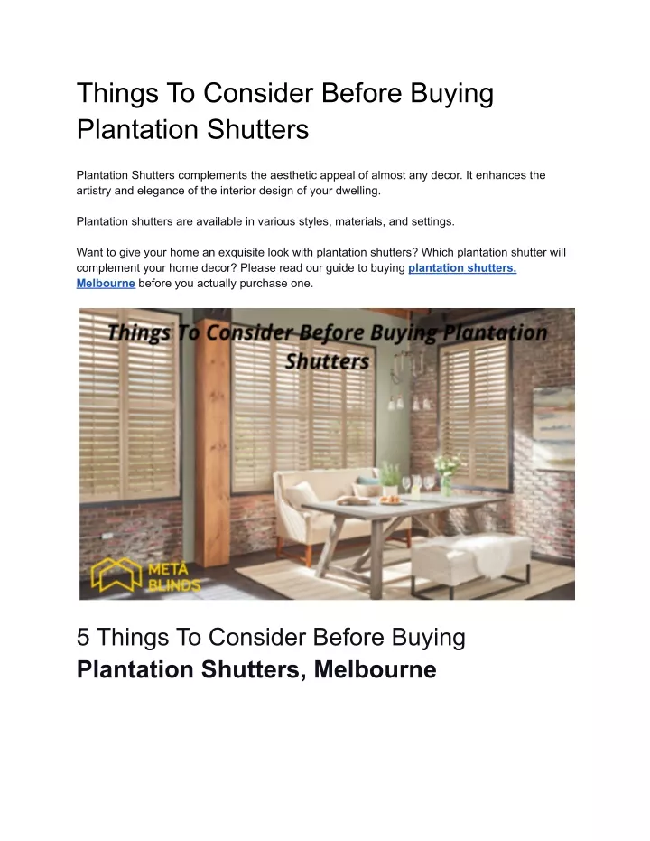 things to consider before buying plantation