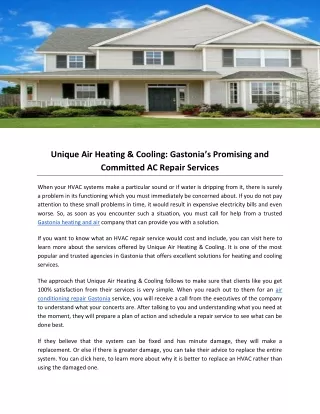 Unique Air Heating & Cooling: Gastonia’s Promising and Committed AC Repair Services