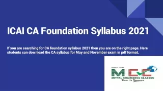 ICAI CA Foundation Syllabus 2021