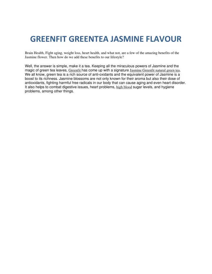 greenfit greentea jasmine flavour