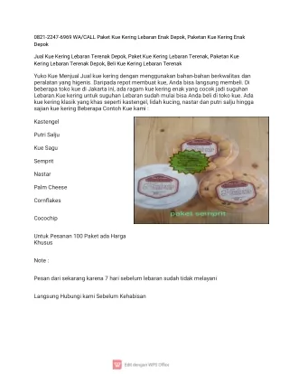 0821-2247-6969 WA/CALL Paket Kue Kering Lebaran Enak Depok, Paketan Kue Kering Enak Depok