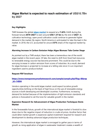 algae market is expected to reach estimation