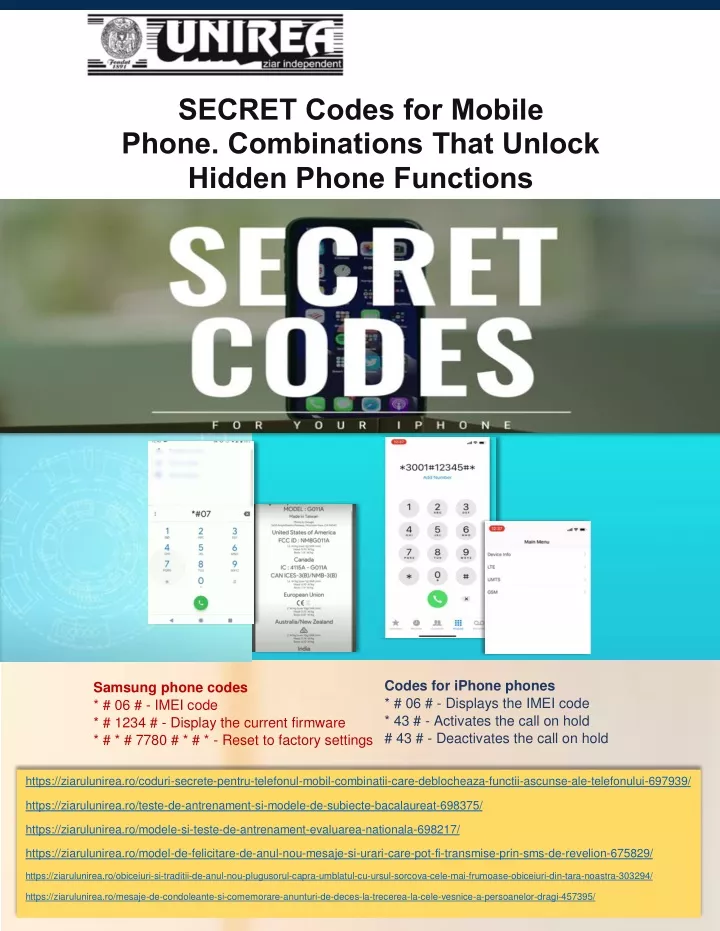 secret codes for mobile phone combinations that