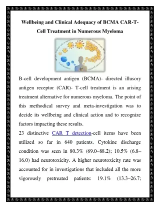 Wellbeing and clinical adequacy of BCMA CAR-T-cell treatment in numerous myeloma