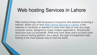 Web hosting Services in Lahore