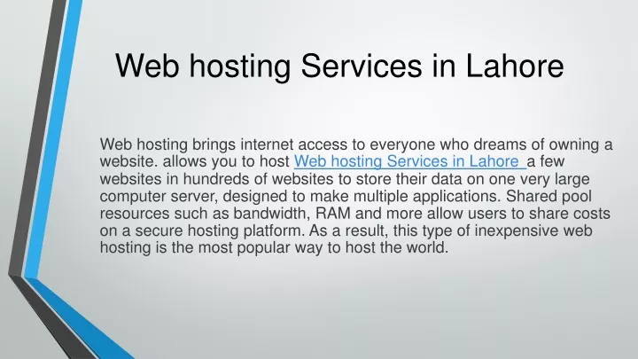 web hosting services in lahore