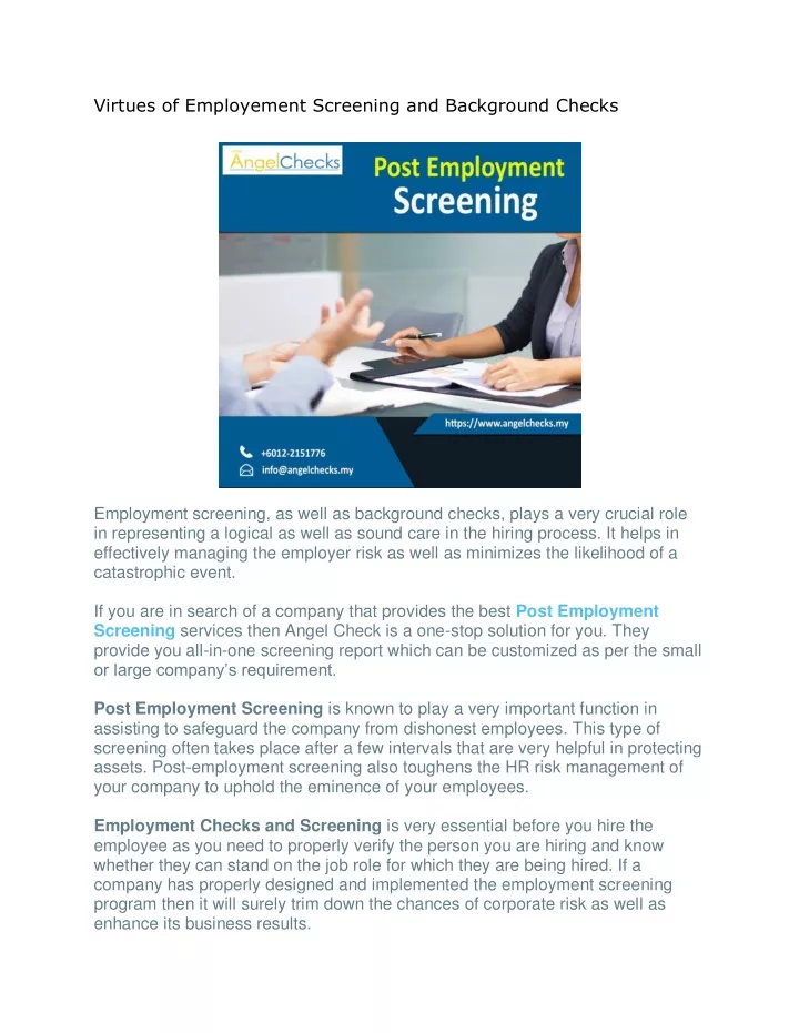virtues of employement screening and background