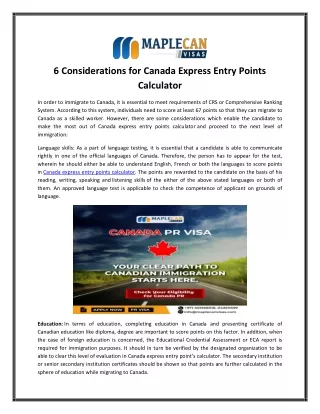 6 Considerations for Canada Express Entry Points Calculator