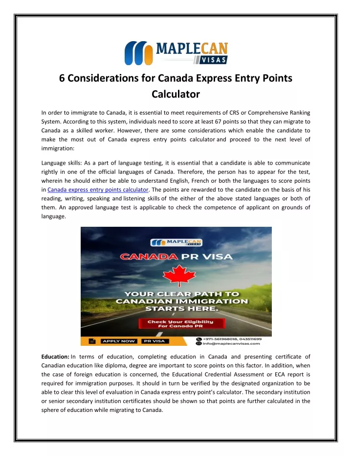 6 considerations for canada express entry points