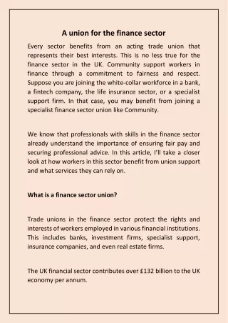 A union for the finance sector