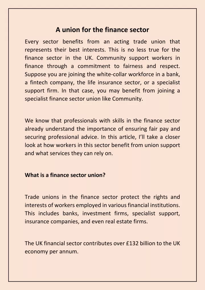 a union for the finance sector