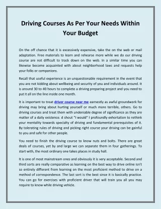 driving courses as per your needs within your